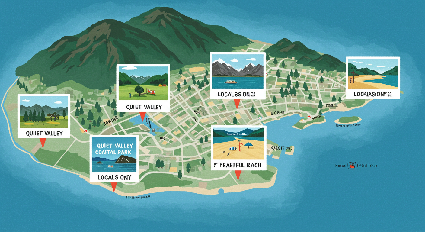 현지인이 즐기는 숨겨진 부산 피서지를 나타낸 지도 일러스트