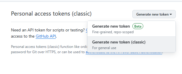 "Generate new token (classic)" 버튼