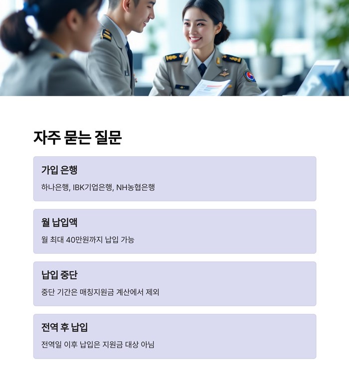 군적금 매칭지원금 계산기 및 조기전역 시 수령 조건 요약 이미지