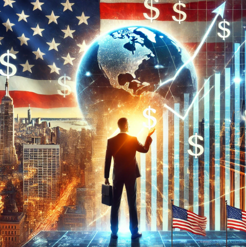 미국경제를 표현하기 위한 미국국기와 달러 사진
