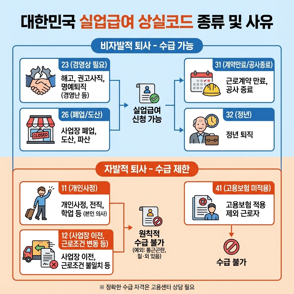 상실코드와 자발적 퇴사 사유 분류 예시 이미지