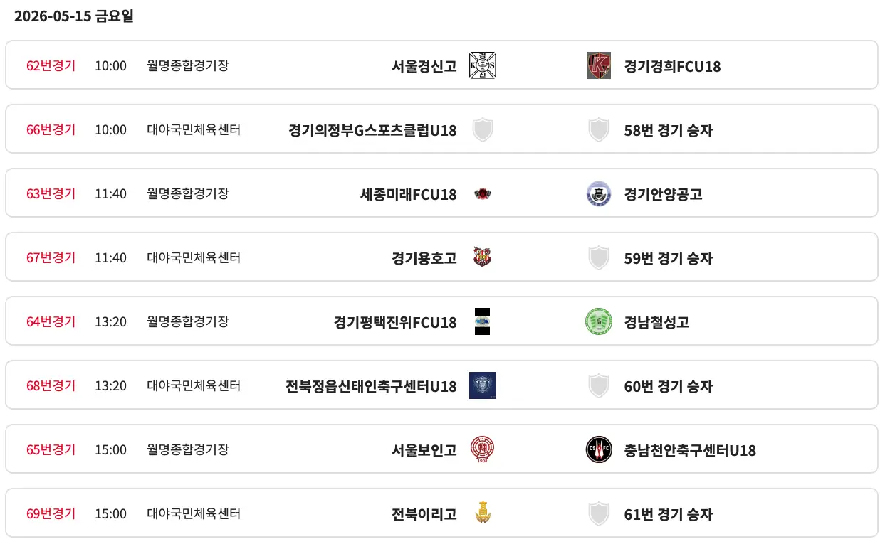 2026 금석배 전국 고등학교 축구대회 본선 대진표 16강 경기 일정