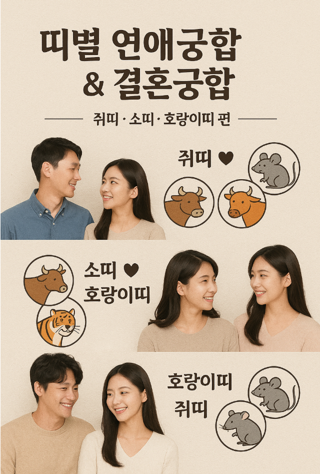 띠별 연애궁합 &amp; 결혼궁합 &ndash; 쥐띠&middot;소띠&middot;호랑이띠 편