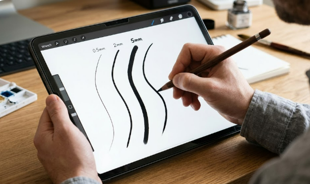 압력 곡선과 브러시 사용 이미지