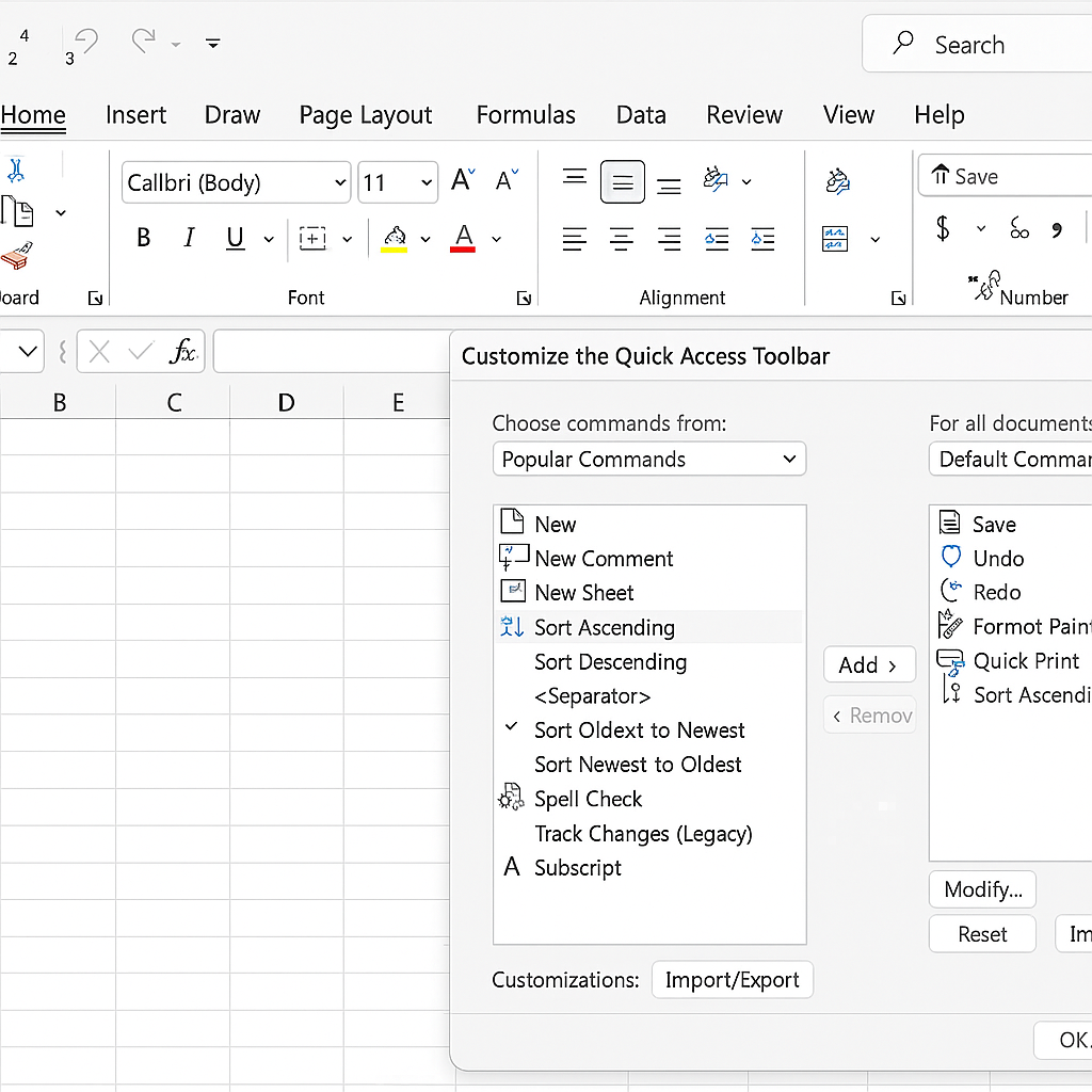 빠른 실행 도구 모음 단축키 지정 관련 사진