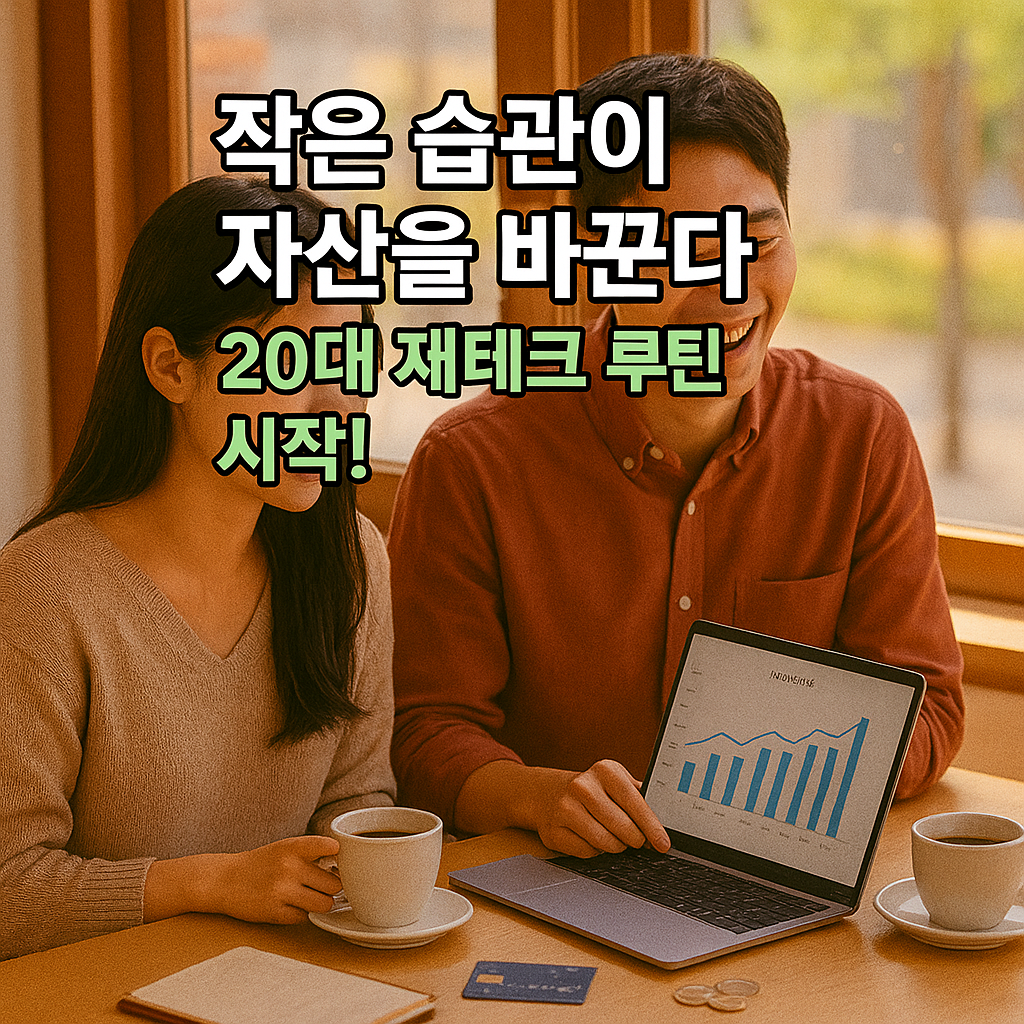 카페 창가에서 노트북 자산 그래프를 보며 웃는 커플