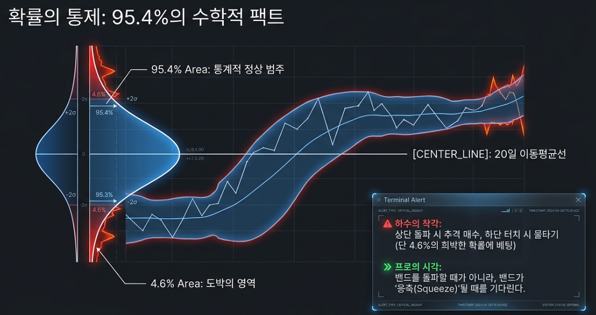 통계학 표준편차 주가 95.4퍼센트 밴드 내부 수렴 및 돌파 확률 데이터 분석