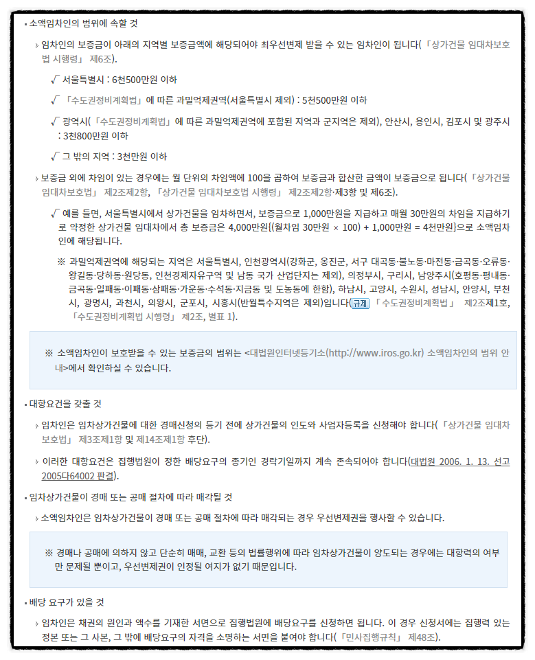 상가임대차보호법 최우선변제 5분만에 정리 (금액 대상여부 환산보증금 소액보증금)