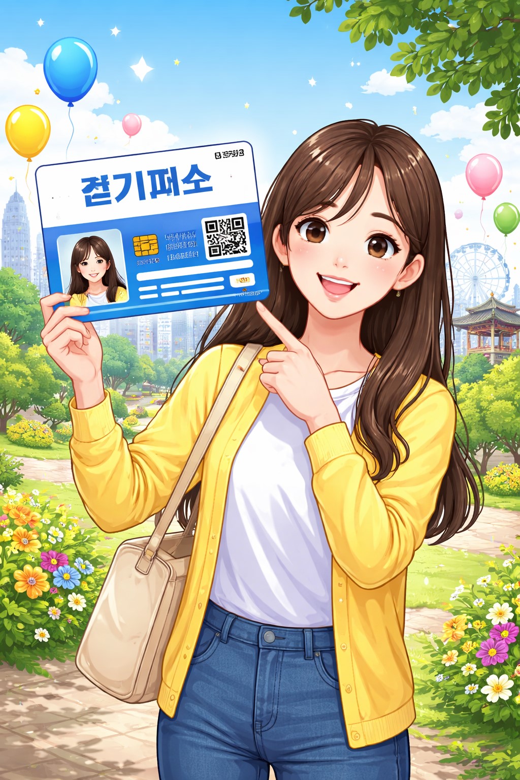 경기패스를 자랑스럽게 들고있는 여성 이미지