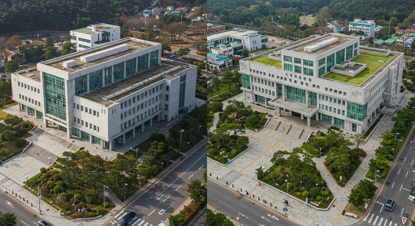서울시청과 경기도청 건물을 비교한 모습