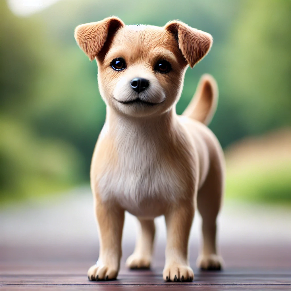 귀를 쫑긋 세우고 서 있는 활기찬 소형견