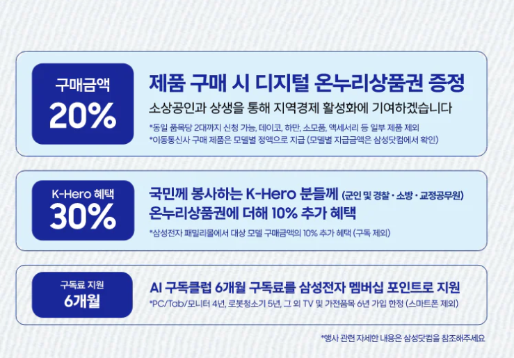 디지털 온누리상품권 신청, 삼성닷컴 구독클럽 혜택, 가전 스마트태그2 증정, 삼성스토어 행사 대상 조회