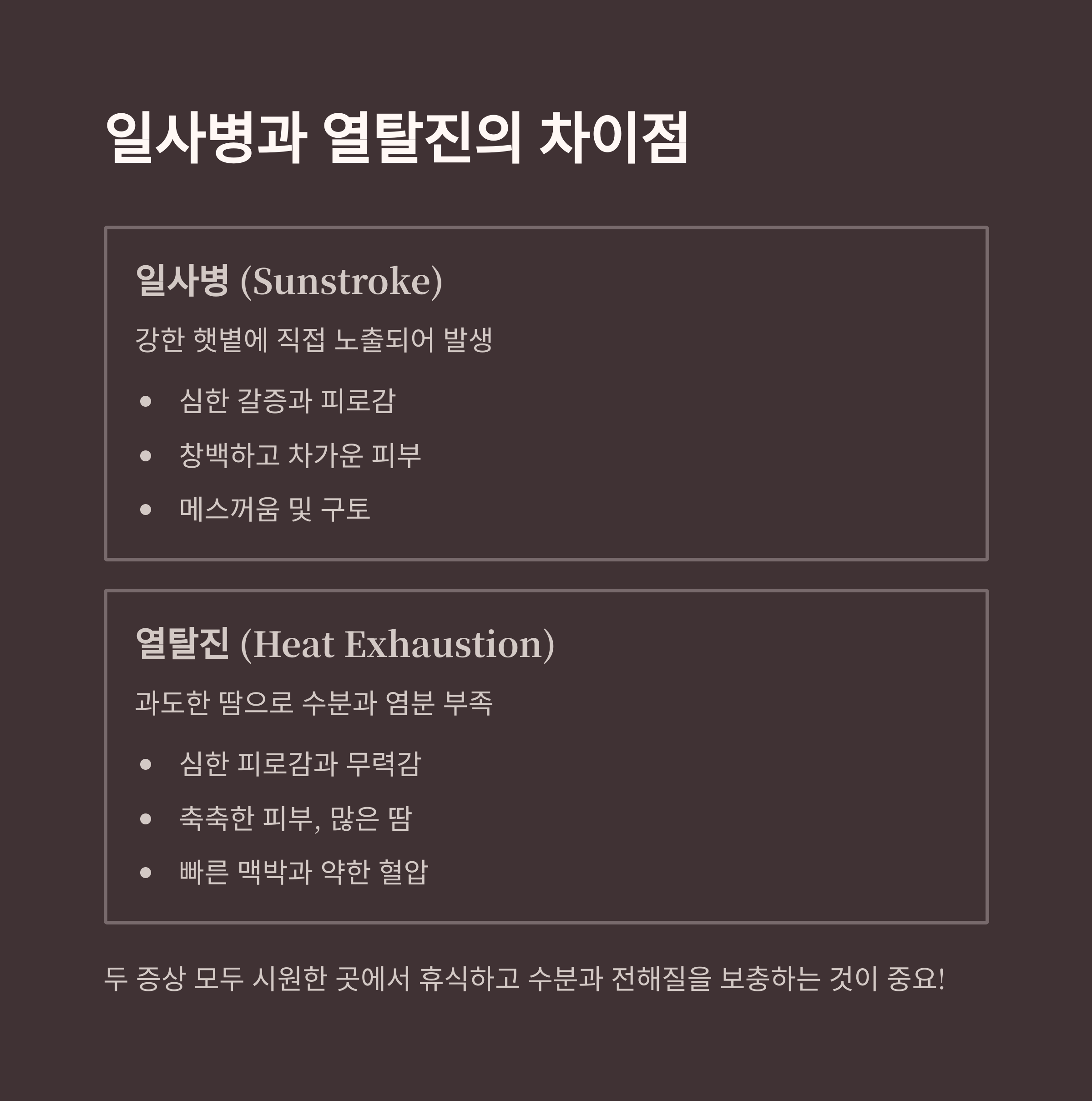 여름철 온열 질환 일사병, 열탈진 차이점과 예방부터 응급처치까지