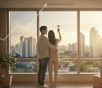 예비부부 생활권에 맞는 집을 매수해서, 집값도 함께 오르고 있는 걸 기뻐하는 모습