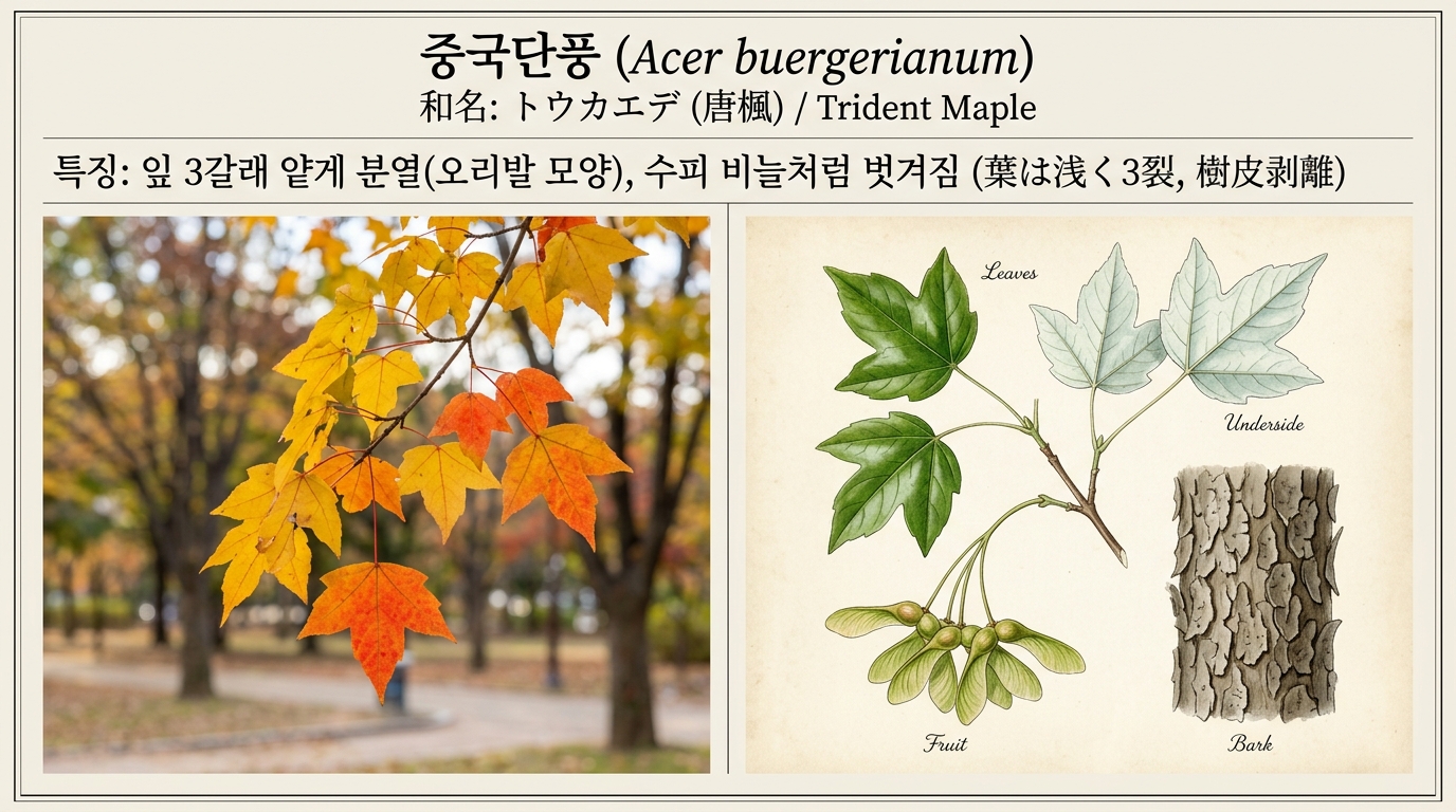 중국단풍 실사와 세밀화 비교 도판