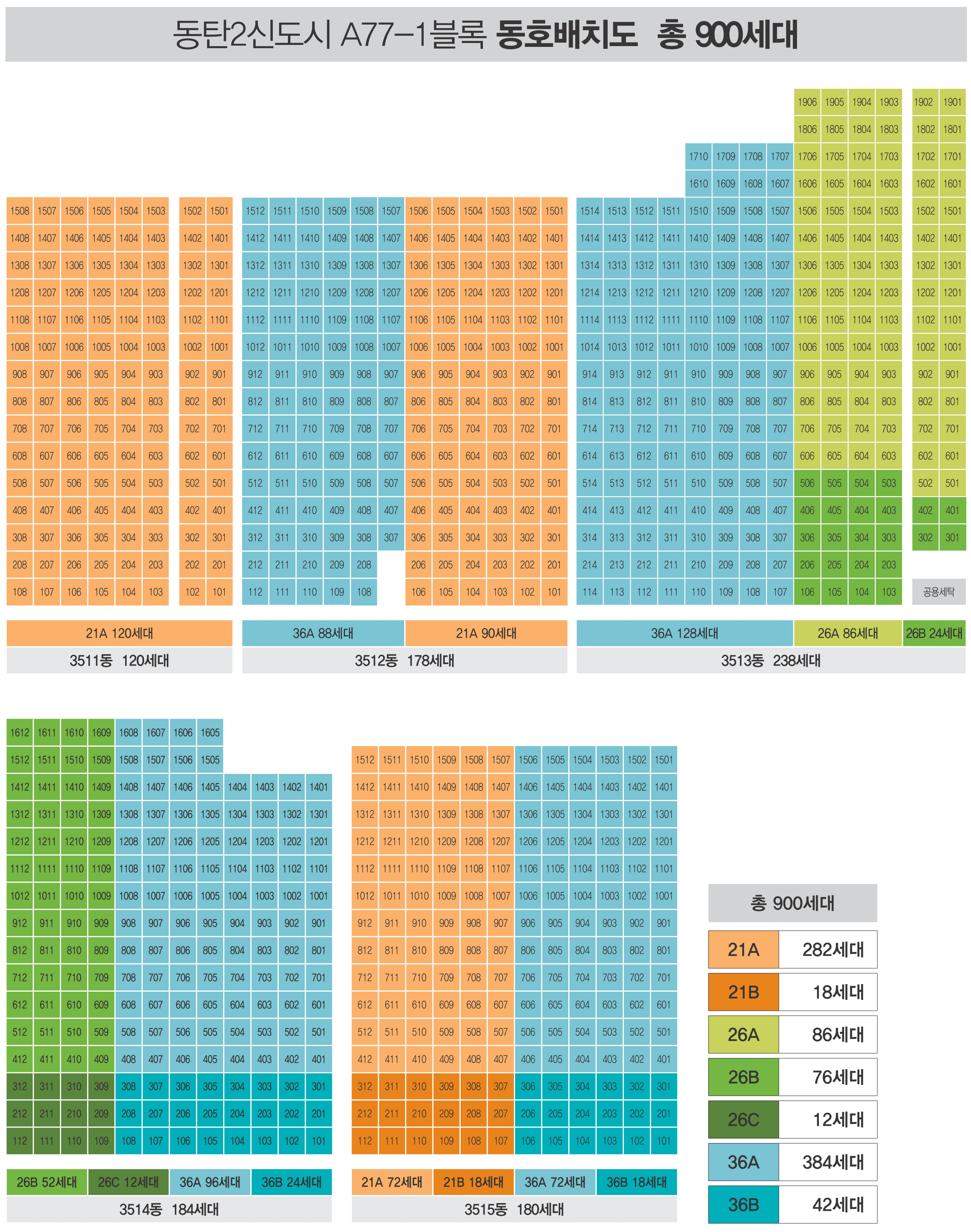 화성동탄2신도시 A77-1블록 동탄2 LH 35단지 아파트 동호배치도