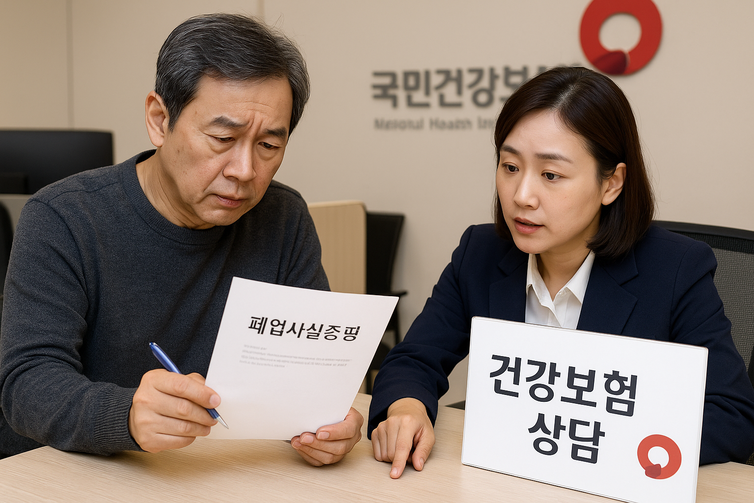 폐업 후 건강보험 관련 상담을 받는 소상공인의 모습