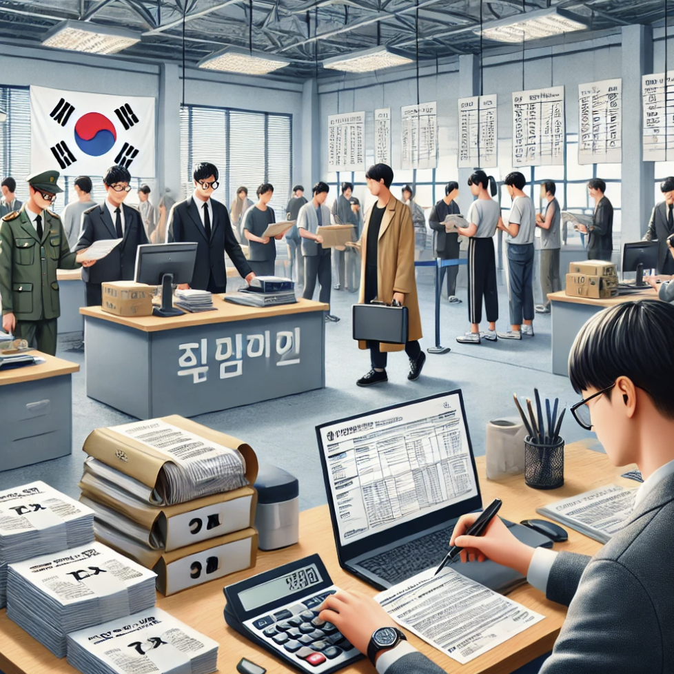 세무서에서 서류를 제출하는 사람들