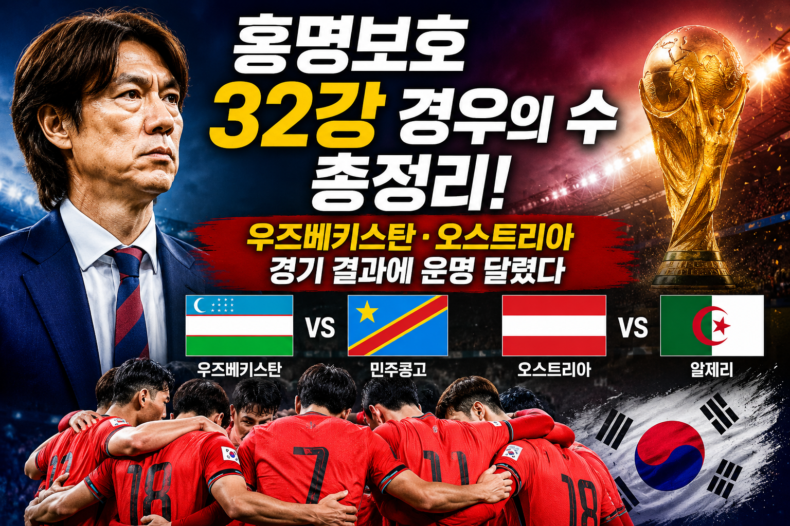 홍명보호 32강 경우의 수 총정리! 우즈베키스탄&middot;오스트리아 경기 결과에 운명 달렸다 관련 사진