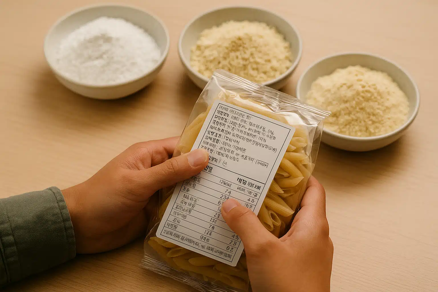 밀가루 성분이 포함된 가공식품 라벨을 꼼꼼히 확인 — 쌀가루, 아몬드가루, 감자가루 같은 대체 식재료