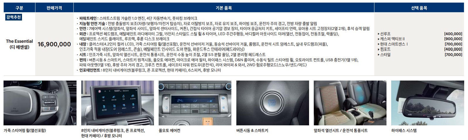 캐스퍼가격표-디에센셜