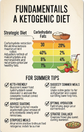 키토제닉 식단의 탄수화물 제한과 지방 섭취 전략을 요약한 카드 이미지
