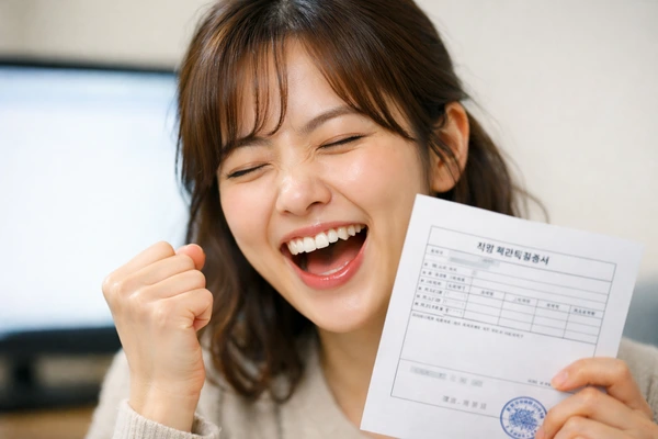 증명서 확인 후 밝은 표정