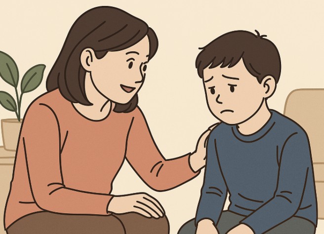 자녀와 대화하는 부모 사진