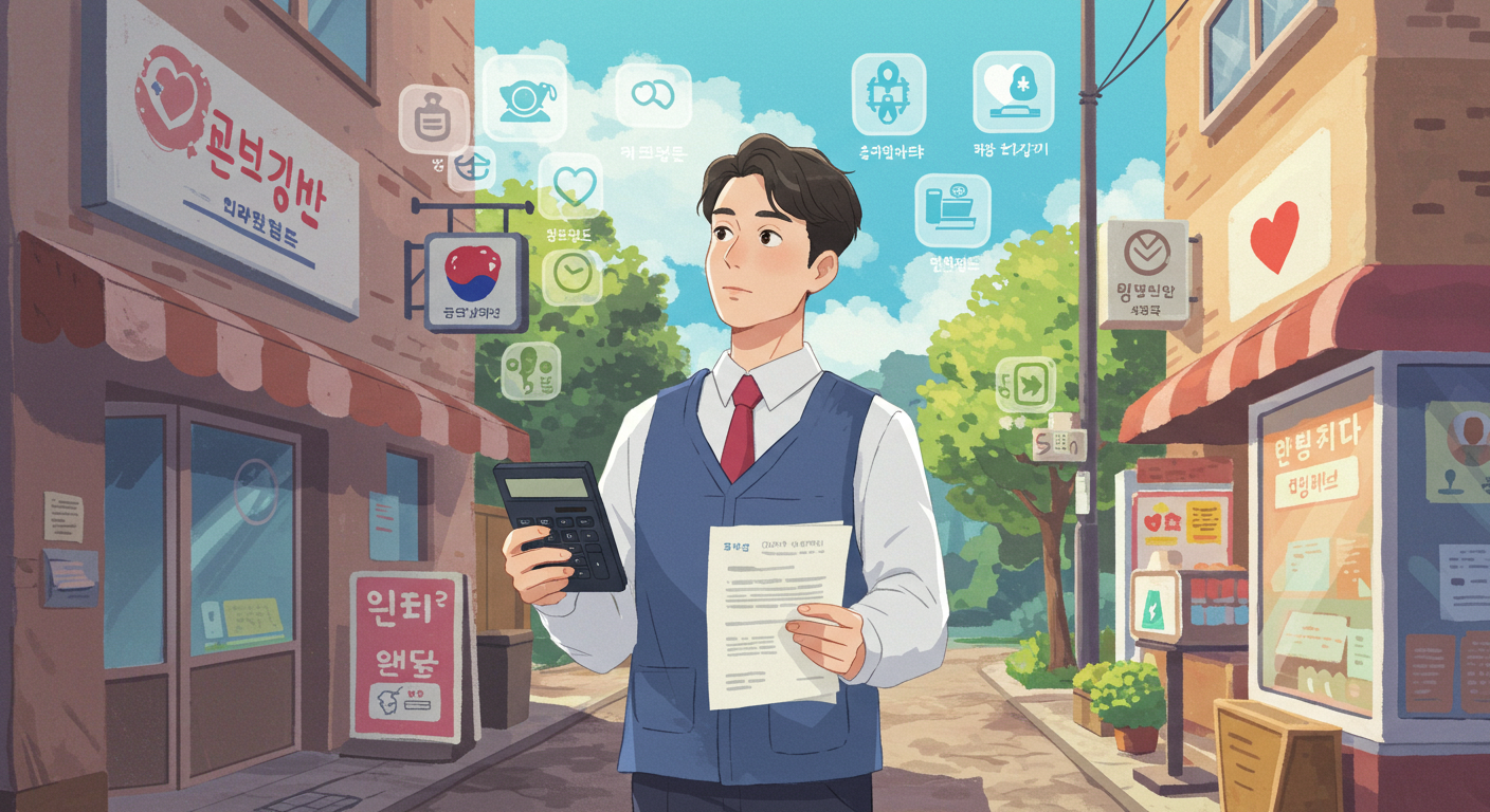 가게 앞에서 암보험을 고민하는 자영업자의 모습