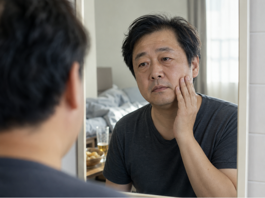 거울 속의 피곤한 표정