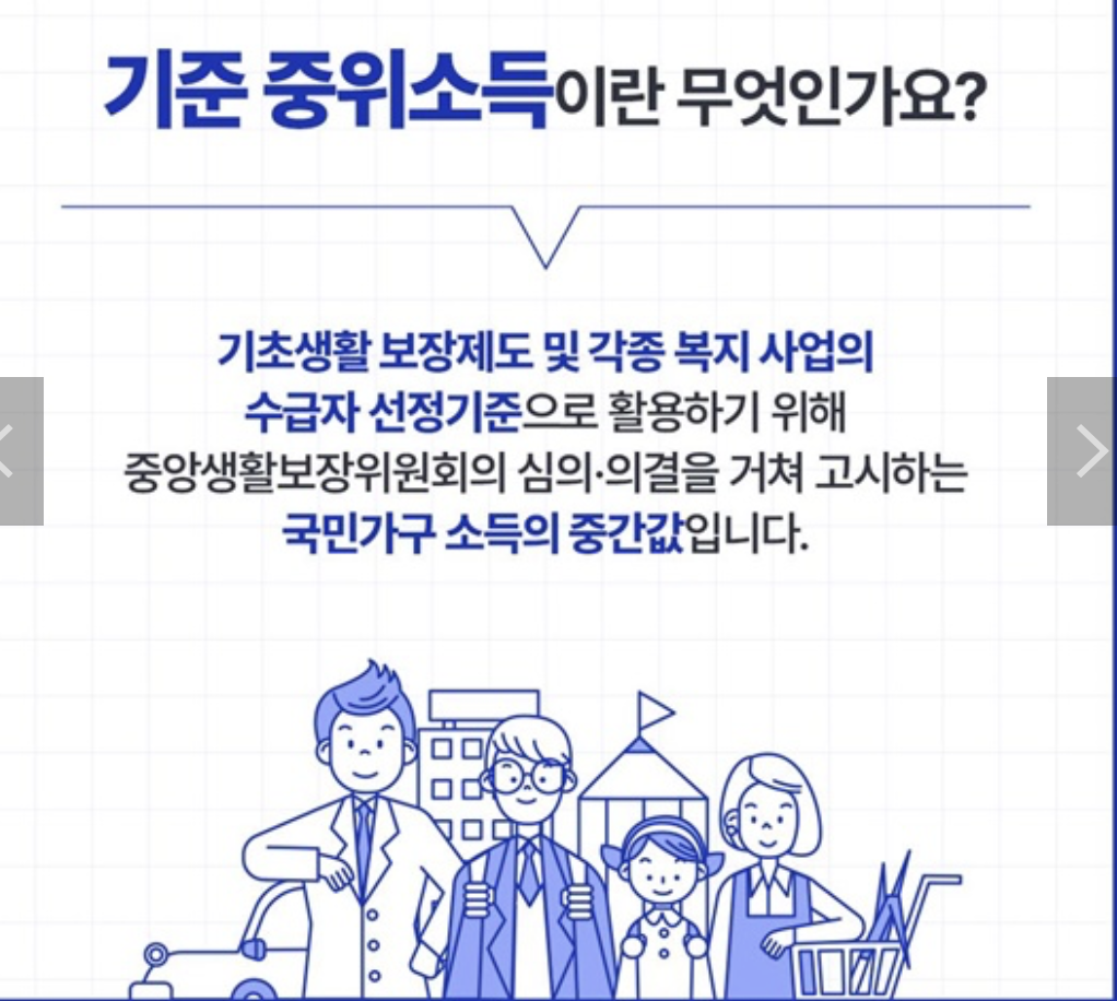 2025년도 기준중위소득 인상 변경 급여별 선정기준