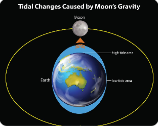 달의 인력과 중력이 지구와 바다에 영향을 주는 사실을 설명