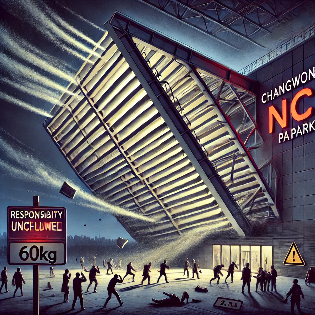 야구장 구조물이 낙하하는 이미지