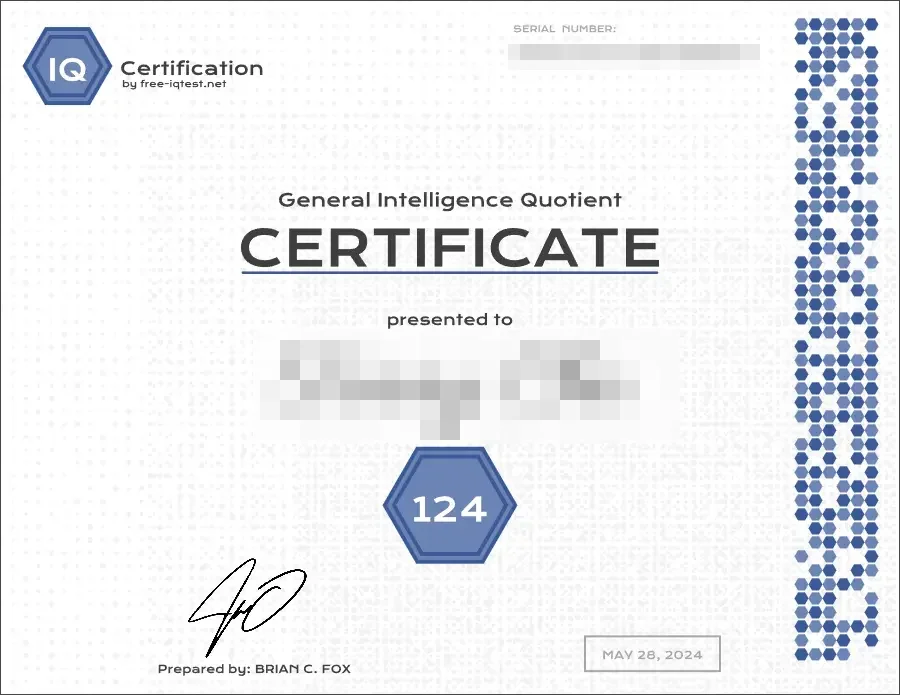 Free-IQ Test 인증서