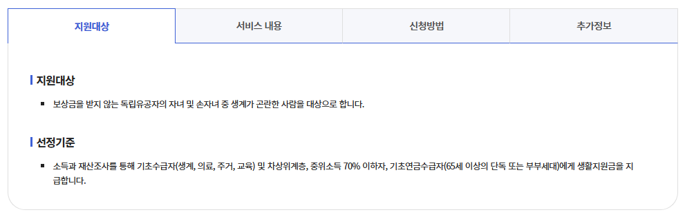 독립유공자 손자녀 생활지원금