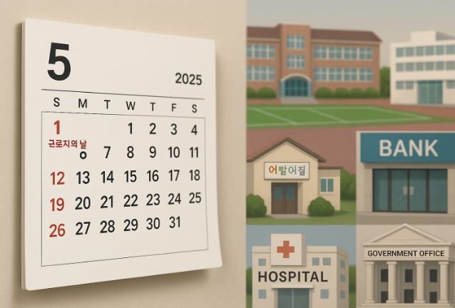 5월 달력, 근로자의 날에 은행은 쉬는지에 대한 사진