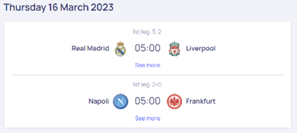 22/23시즌 UEFA 챔피언스리그 16강 2차전 나폴리 프랑크푸르트&#44; 레알 마드리드 리버풀