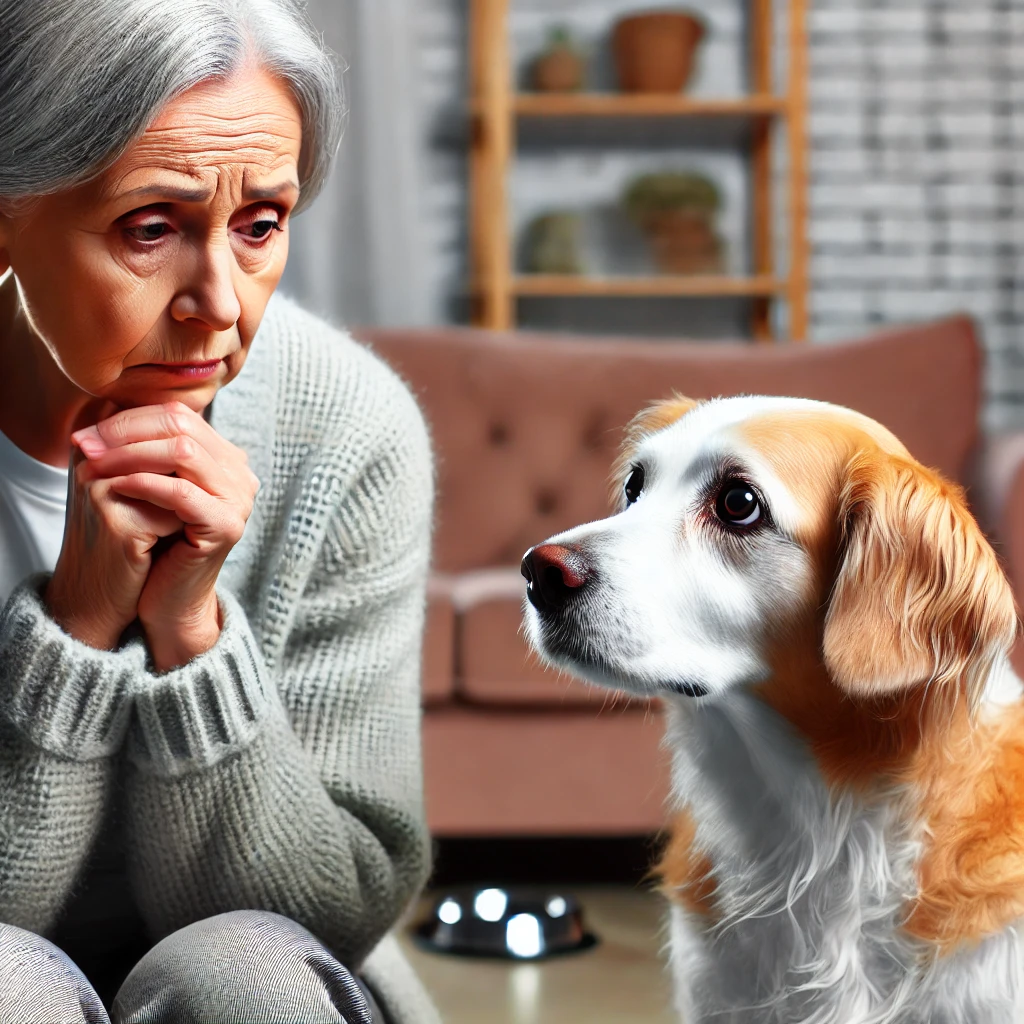 보호자를 인식하지 못하고 멍하게 바라보는 치매 강아지