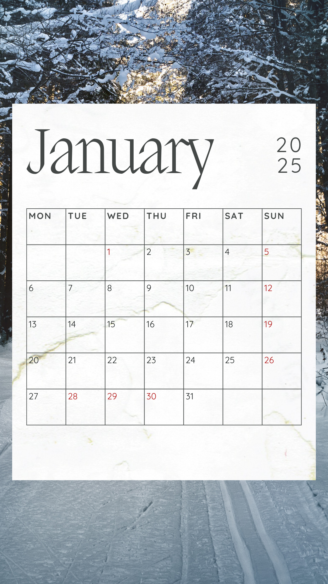 25년 1월 달력 스마트폰 배경화면 사진 이미지 모음