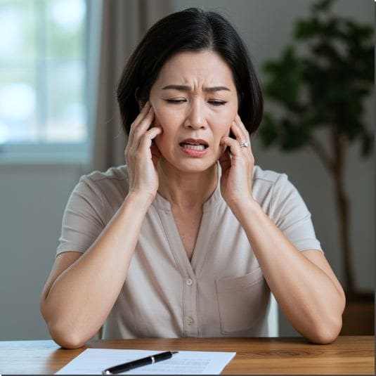 씨트클러캡슐 250mg 효능 중이염 치료, 중이염이 생긴 중년 여성 사진