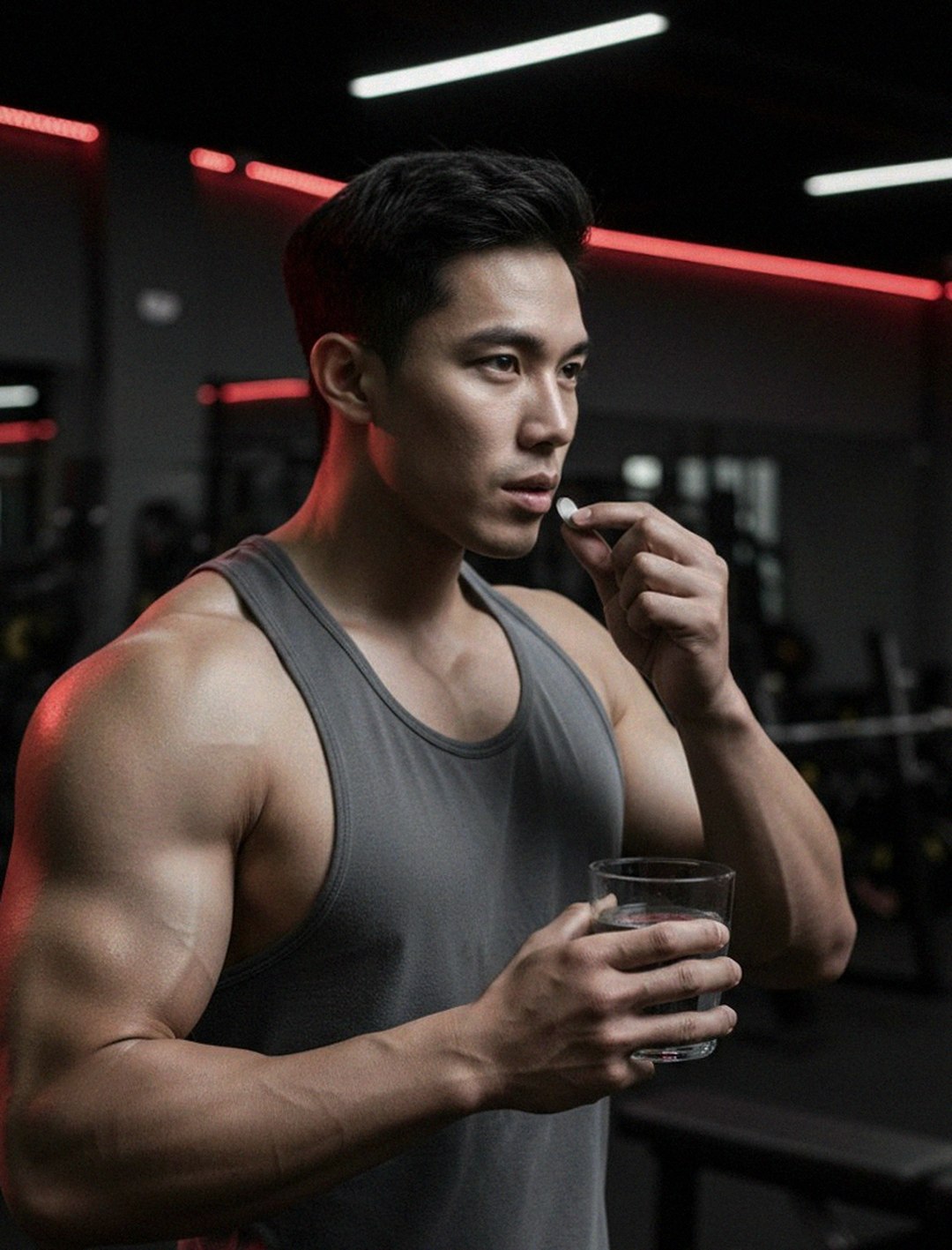 Korean Asian man in 30s preparing for morning running at dawn