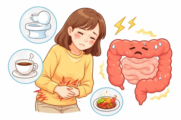 장 통증을 호소하는 캐릭터