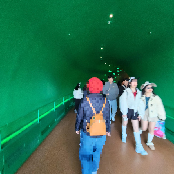 닌텐도 월드로 들어가는 터널. 초록색 터널이 환상 속으로 들어가는 듯한 느낌을 준다.