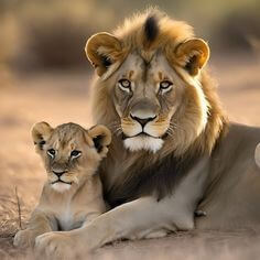 동물의-왕-사자가-아기-사자를-품에-안고-평화롭게-앉아있는-모습