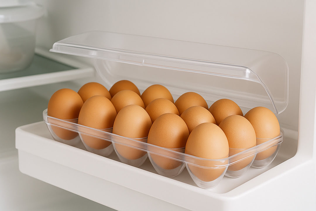 냉장안쪽문에계란케이스안에계란이가득차있는사진