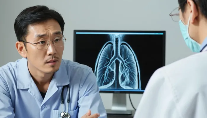 의료진의 설명을 통해 폐암 생존율에 대해 알아보는 장면