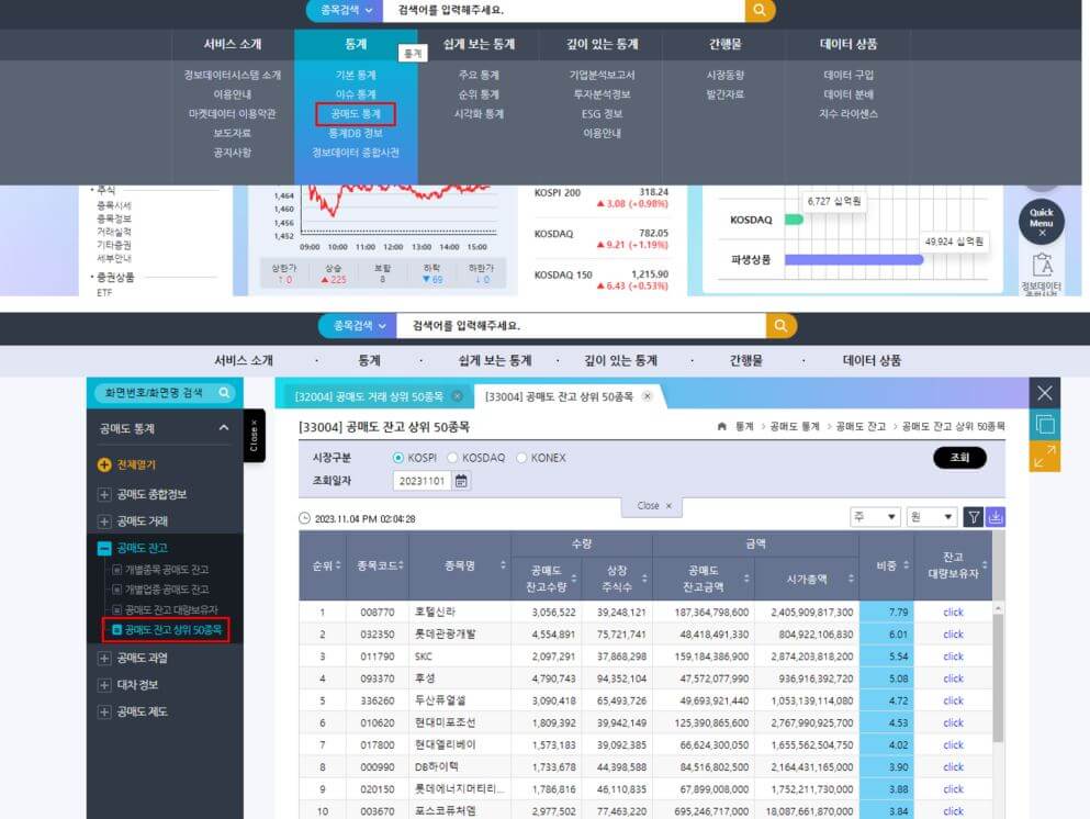 공매도잔고확인