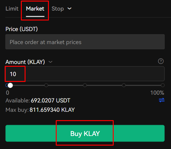 클레이튼 10개를 매수하는걸 보여준다
