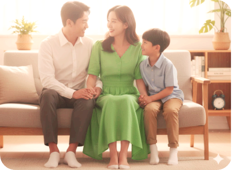 가족의 손을 잡은 따뜻한 미소