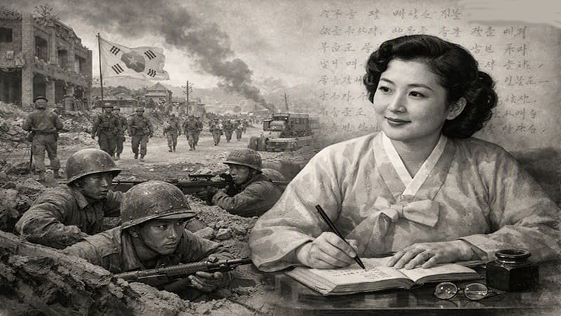 <img src="Historical-photograph-of-Korean-soldiers-during-the-Korean-War-and-poet-Mo-Yun-suk.jpg" alt="1950년 한국전쟁 역사사진">